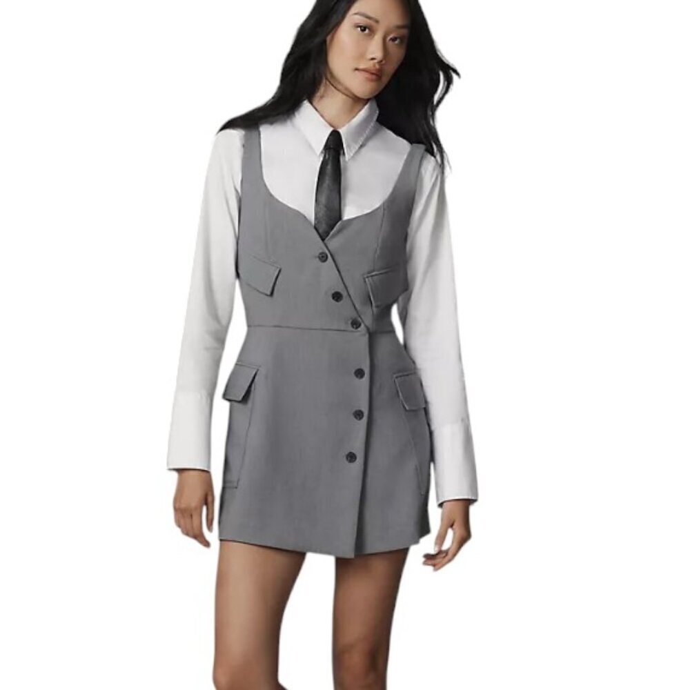 By Anthropologie Re-Worked Blazer Romper, Grey, Academia, Schoolgirl, Size 10